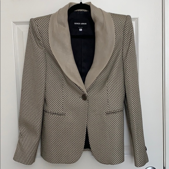 Giorgio Armani Cream and Black Wool Blazer Jacket